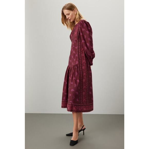 DEREK LAM COLLECTIVE Red Floral Chiffon Keyhole Empire Waist Midi Dress Size 44 - Picture 3 of 15